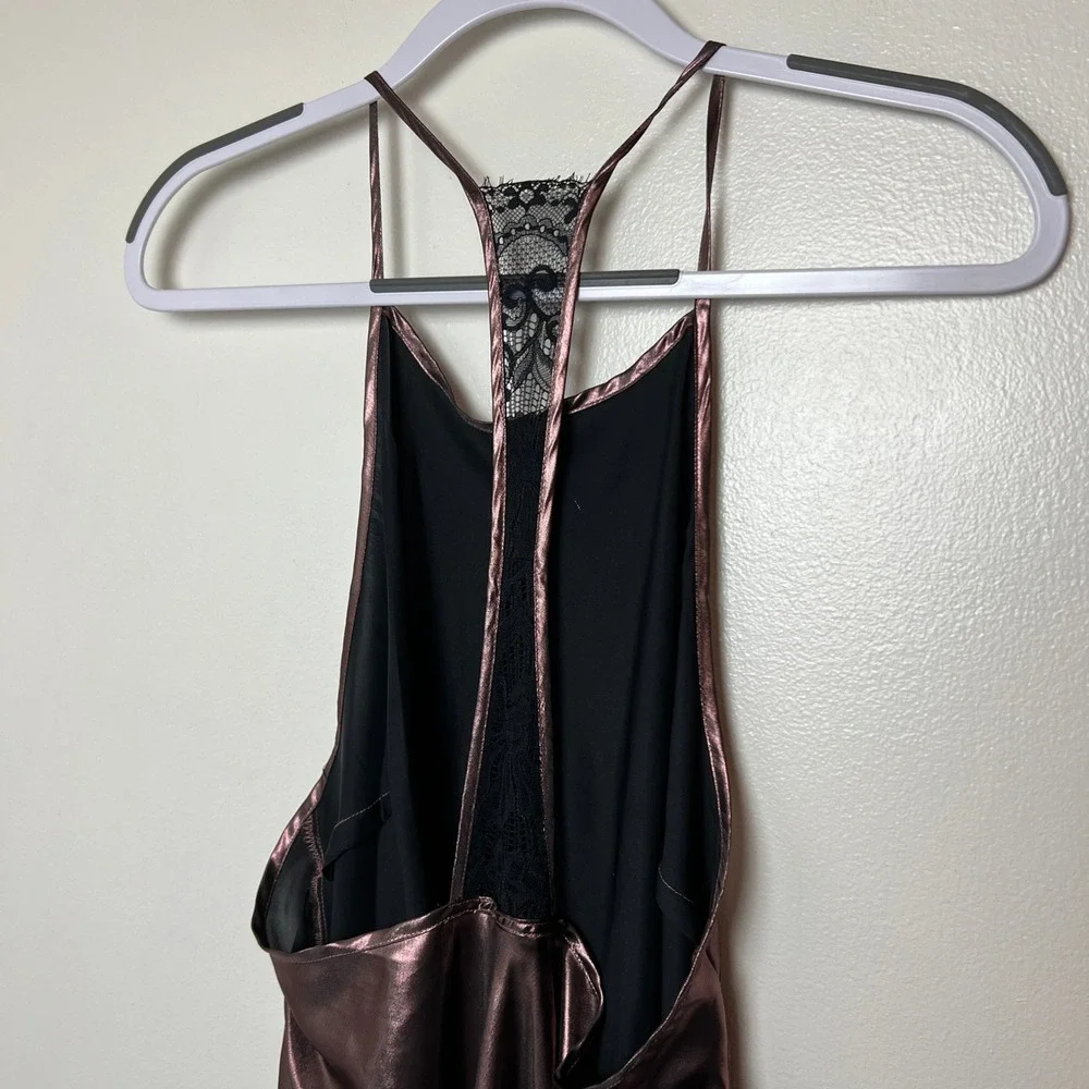 Intimately Free People L Sunset Shimmer Satin‎ Midi Slip Dress Rose Metallic